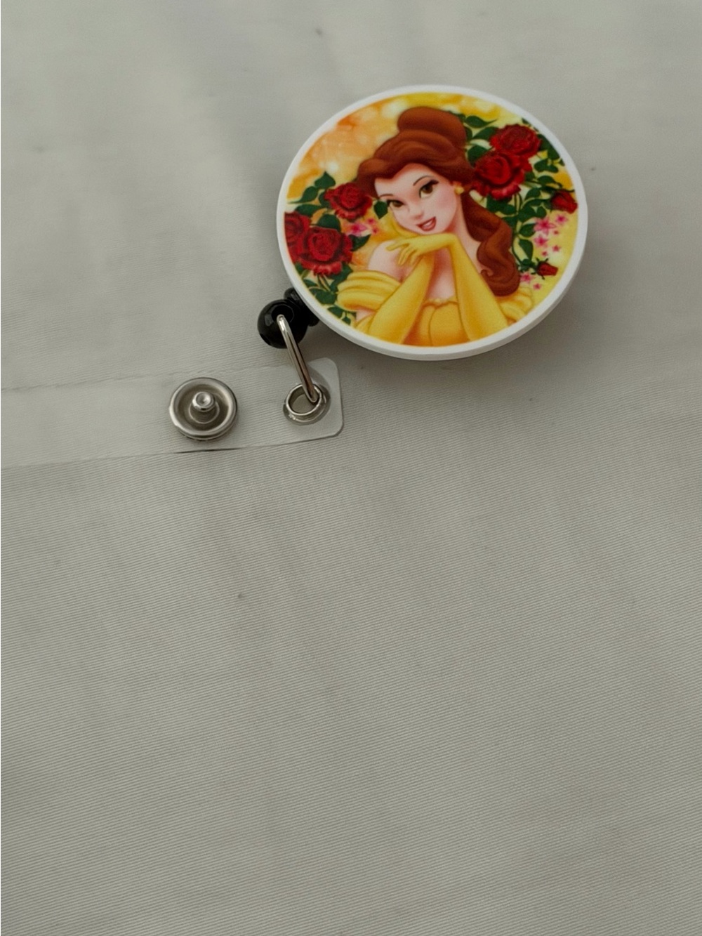 Belle Princess Badge Reel – Yellow & Red Floral